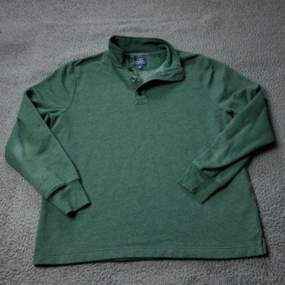 J. Crew Pullover Button Up Fleece Sweater Cotton Green Mens L Large - Picture 1 of 9